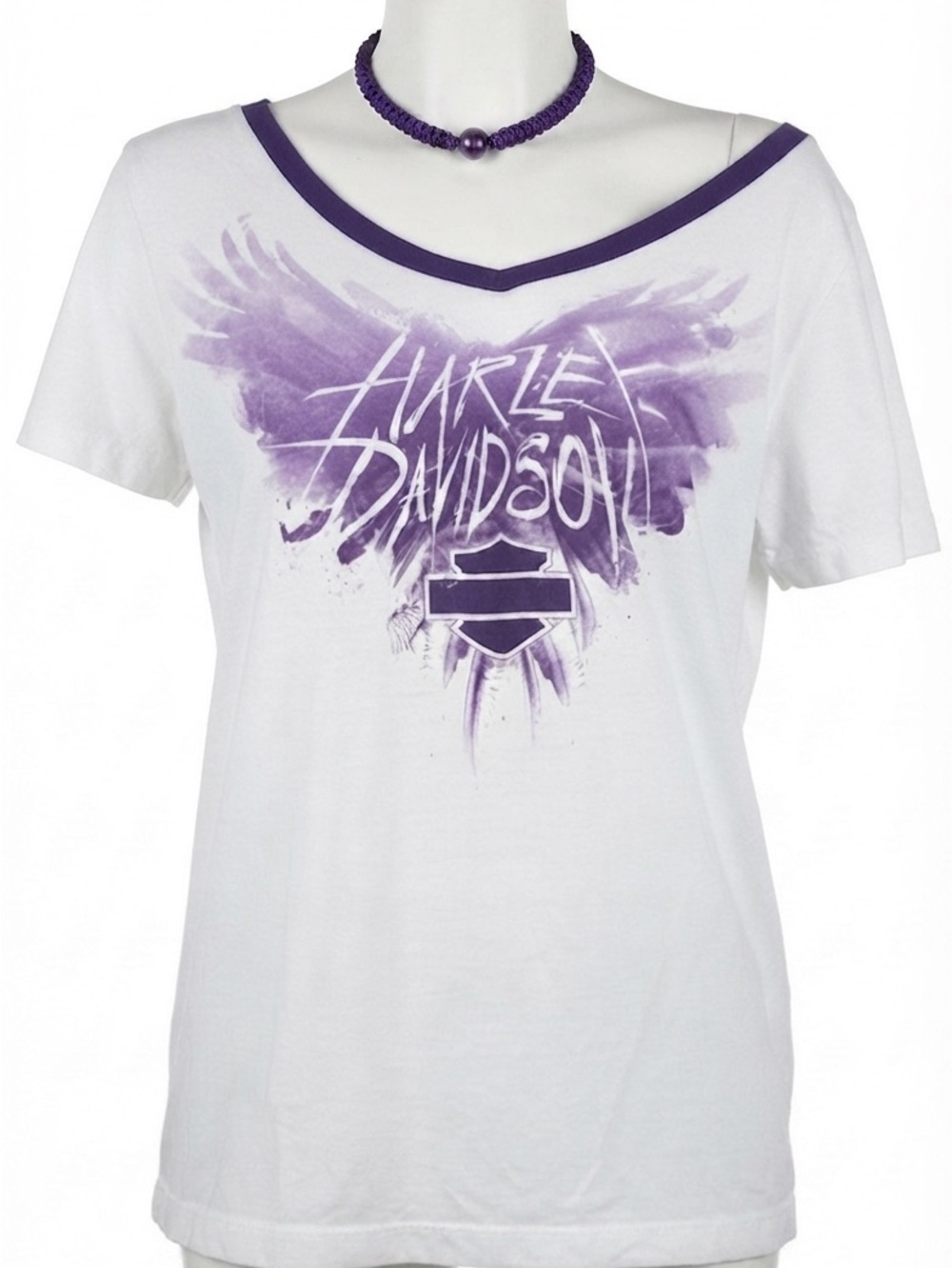 Harley-Davidson White Tee with Purple Winged Logo - NWT - Picture 2 of 4
